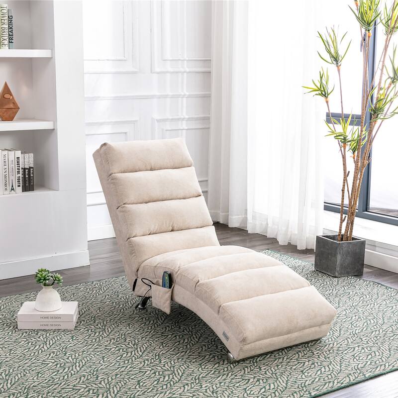 Anmytek Modern Chaise Lounge Chair with Vibration Massage Upholstered Fabric Accent Chair for Living Room