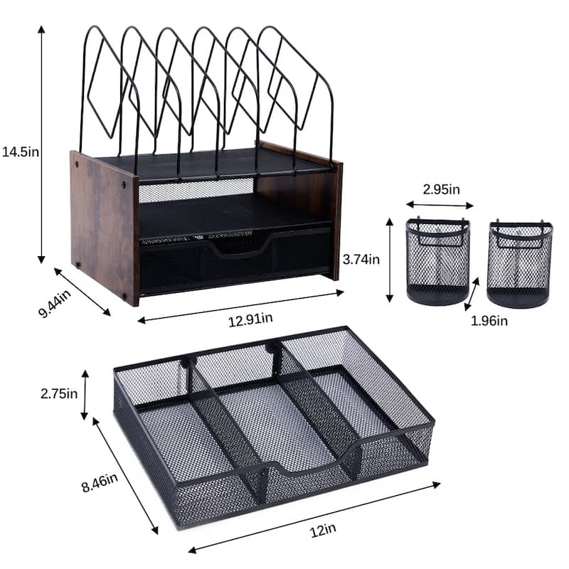 Desktop Organizer Desk Accessories With File Letter Holder And Drawer