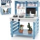 preview thumbnail 1 of 4, 2-In-1 Wooden Mud Kitchen w/ Canopy Removable Sink Water Box Faucet Blue + White