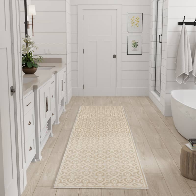 Nourison Washable Charm Indoor only Floral Area Rug - Beige/Ivory - 2' x 6'