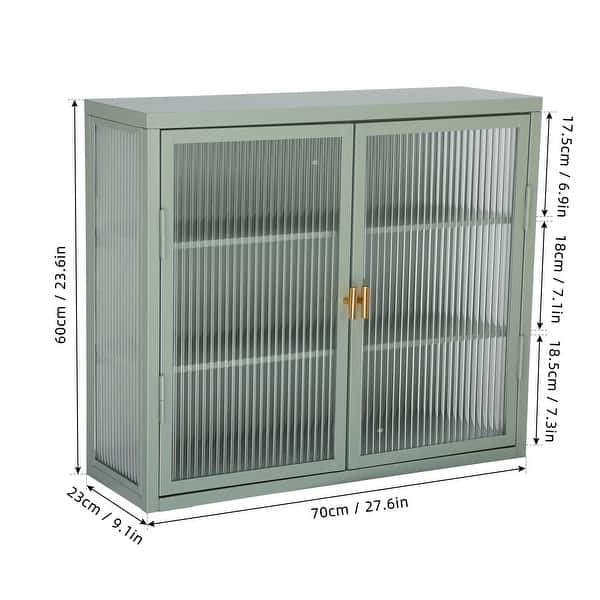 Retro Style Haze Double Glass Door Wall With Detachable Shelves