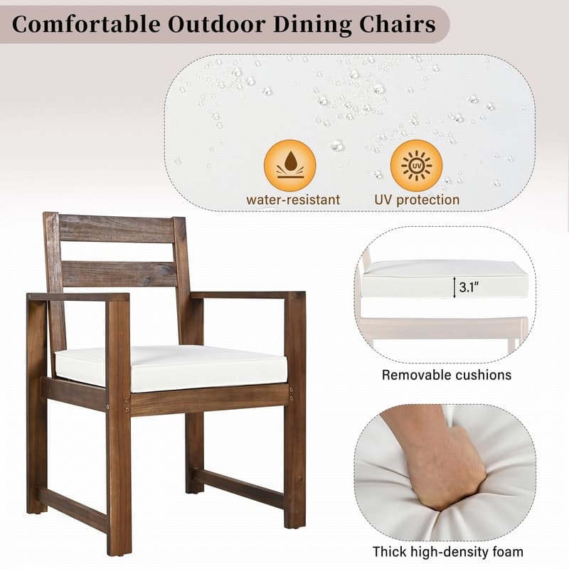 Acacia Wood 7 Piece Patio Dining Table and Chairs Set with Umbrella Hole for Outdoor Gatherings and Relaxation