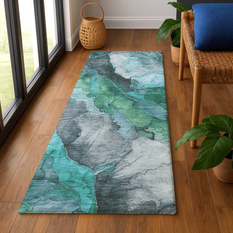 Premium Washable Super Soft Modern Chic Mayfield Rug - Teal - 2'3" x 7'6"