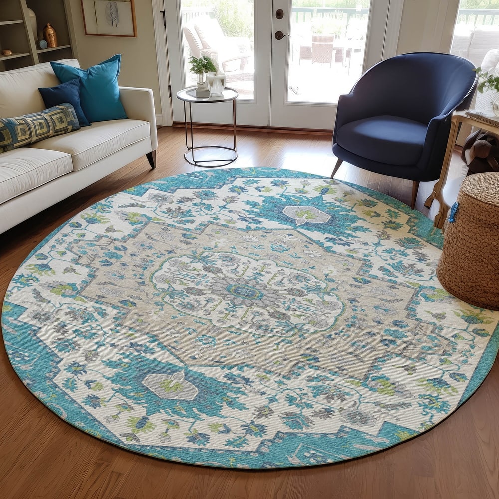 Machine Washable Indoor/ Outdoor Traditional Medallion Chantille Rug