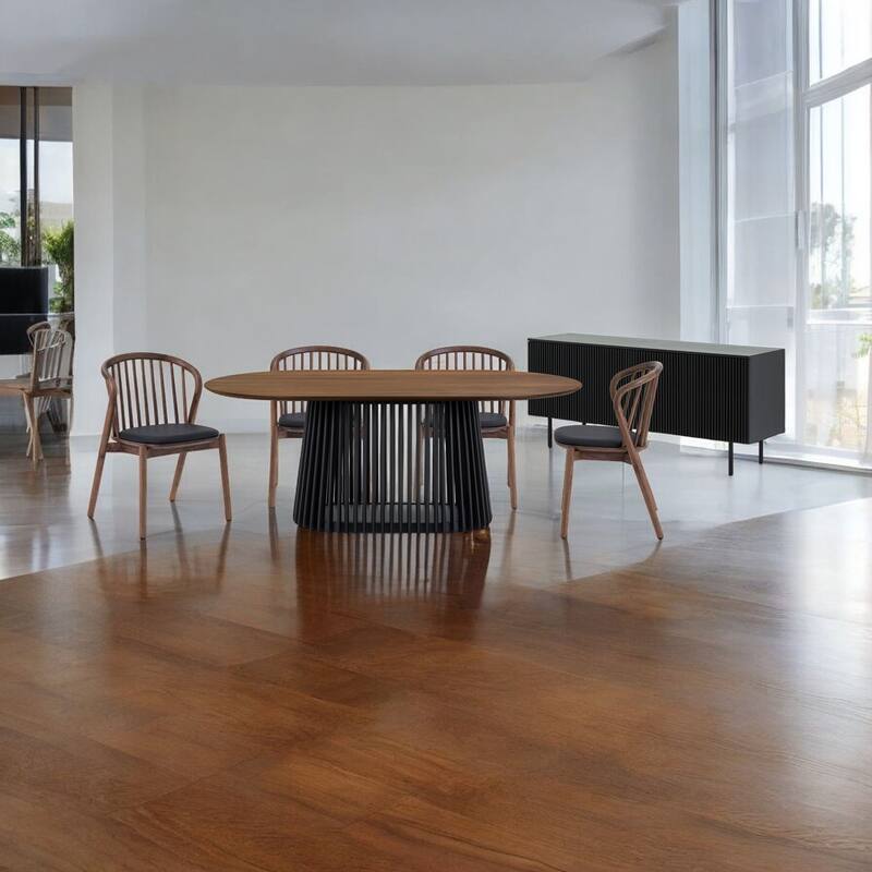 HomeRoots Six Piece Brown and Black Oval Dining Set with Four Chairs and Sideboard - 79' X '30' X '43 - Brown and Black