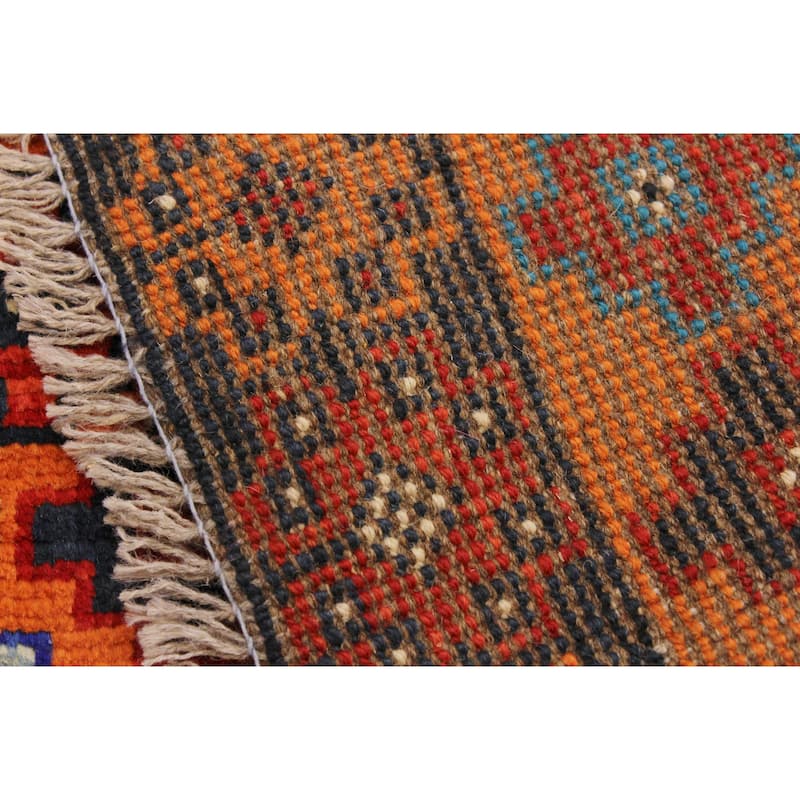 Tribal Balochi Hanna Orange/Black Hand Knotted Wool Rug - 5'1'' x 6'8''