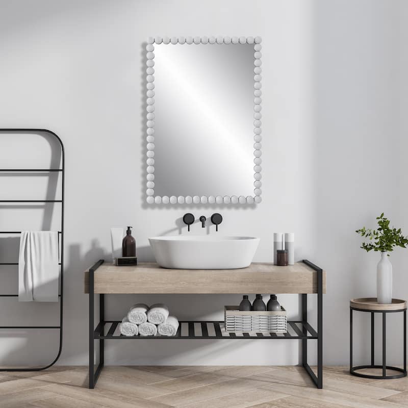 Beaded Frame Rectangular Vanity Mirror - 30" - White