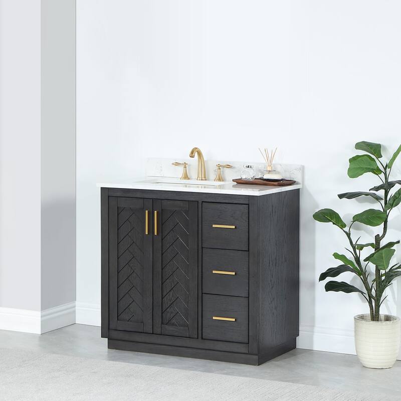Altair Gazsi Bathroom Vanity with Composite Stone Countertop without Mirror