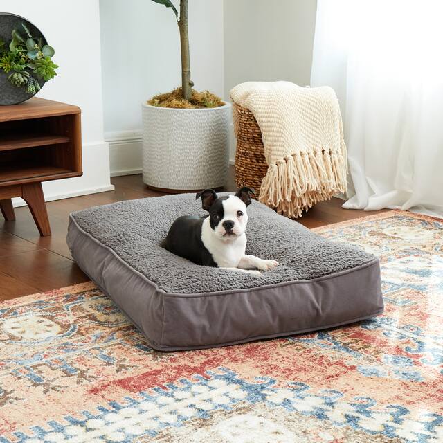 Happy Hounds Buster Deluxe Gray Sherpa Dog Bed