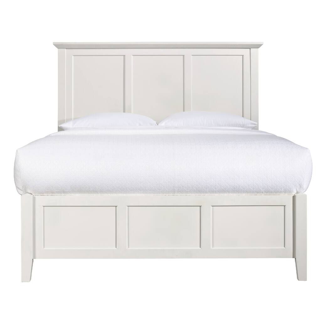 Neo Solid Mahogany Wood Low Profile Queen Bed, Beveled Trim Top, White