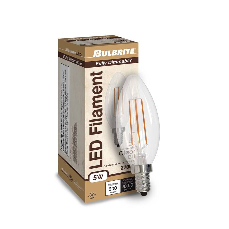 Bulbrite Pack of (4) Dimmable Clear Filament B11 Candelabra (E12) LED Bulb