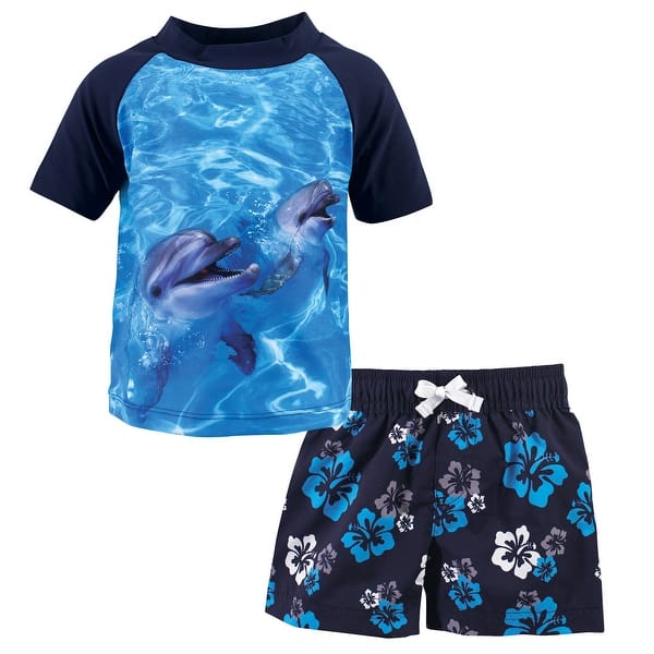 slide 1 of 1, Hudson Baby Toddler Boy Swim Rashguard Set, Boy Dolphin 2T - Boy Dolphin