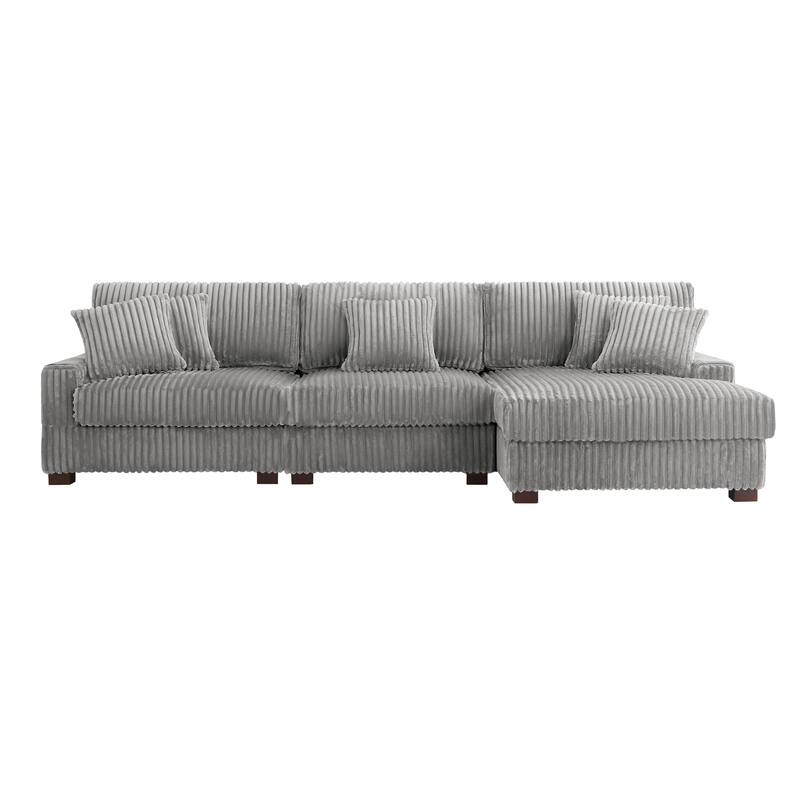 118.3" W Plush Corduroy Square Arm Upholstered Sectional Modular Sofa