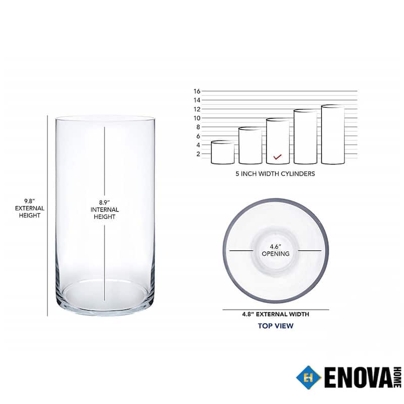 Enova Home Cylinder Shape Clear Flower Glass Vase For Home Garden Decoration