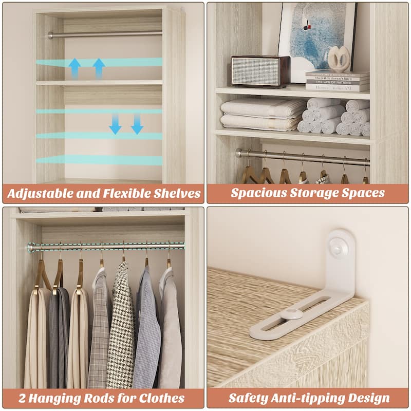 Cimly 25'' W Closet Organizer System with 2 Hanging Rods and DIY Shelves for Walk-in and Reach-in Closet