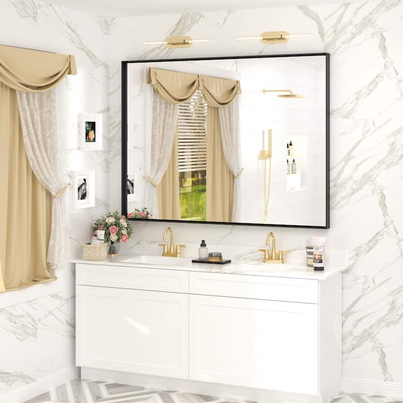 Full Size Metal Frame Wall Mirror Black Tempered Glass for Bathroom