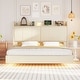 preview thumbnail 1 of 8, Queen Size Floating Bed with Storage Headboard, Upholstered Platform Bed with Touch Sensor Night Light and USB Charger, Beige Beige