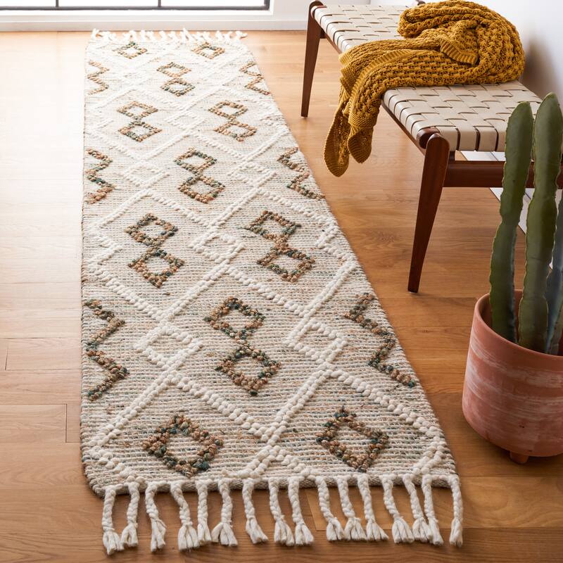 SAFAVIEH Handmade Natura Liss Boho Jute & Wool Braided - 2' 3" x 9' - Ivory/Emerald - Runner