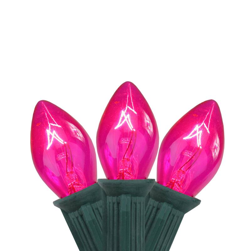 25-Count Pink C7 Christmas Light Set 24ft Green Wire - 24'