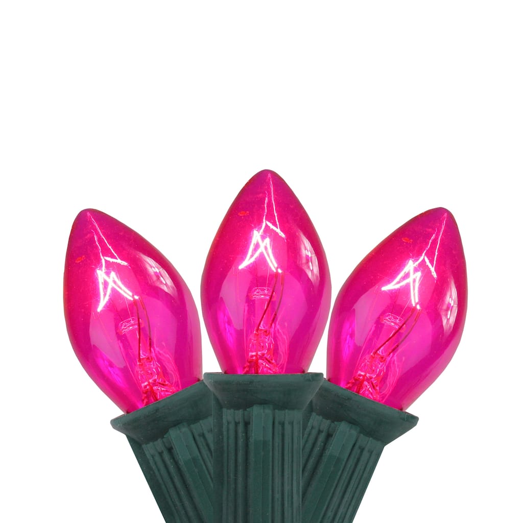 25-Count Pink C7 Christmas Light Set 24ft Green Wire - 24'