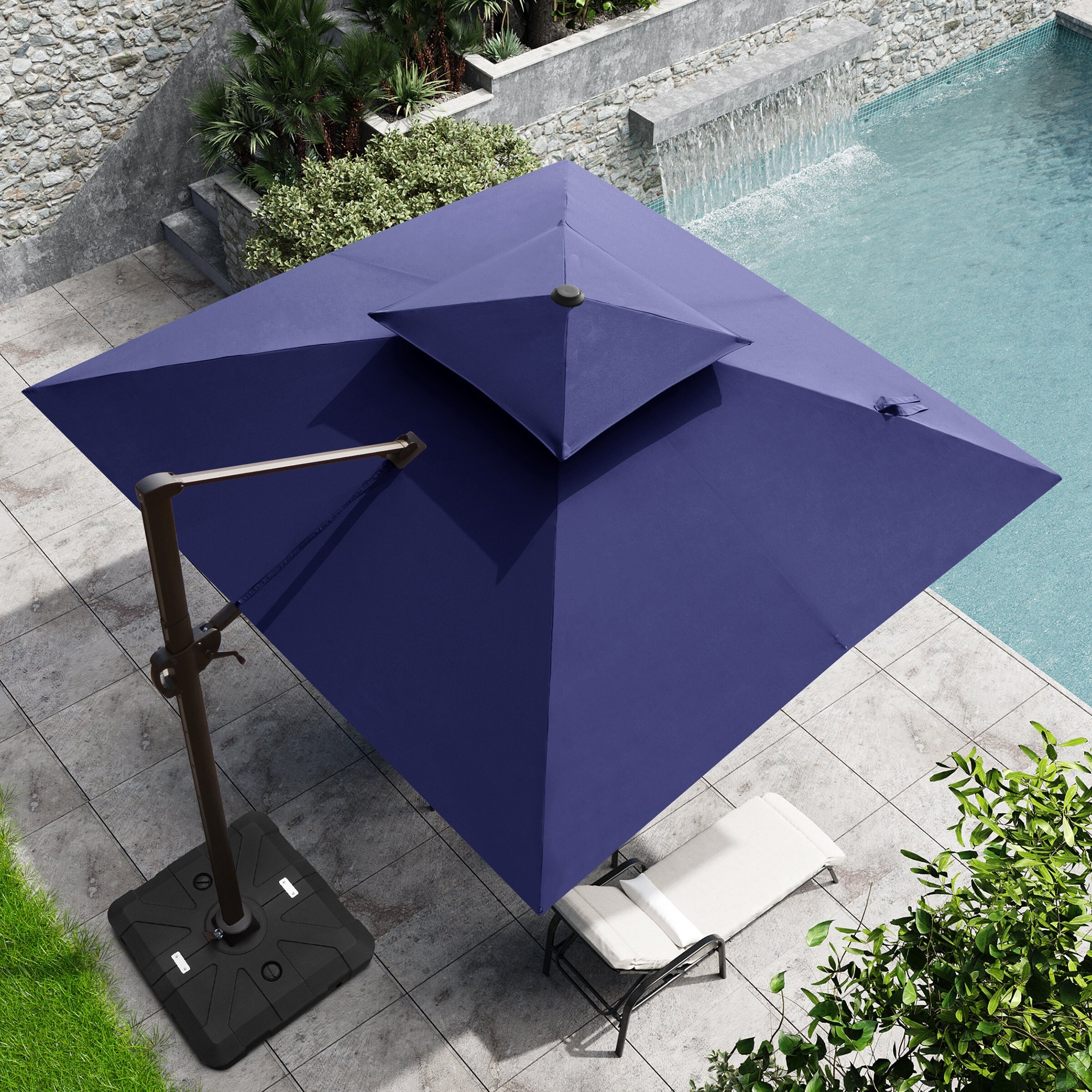 adjustable patio umbrella with base 9ft and Remote Control, Blue The built Patio Umbrella Holder Heavy Duty