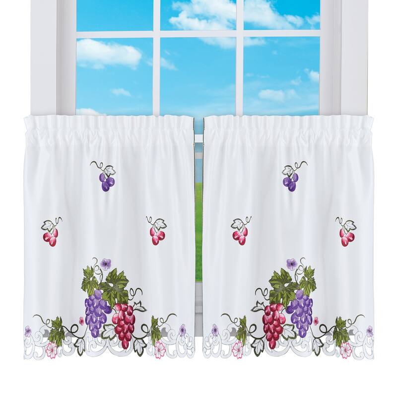 Charming Embroidered Vineyard Vine Kitchen Curtains