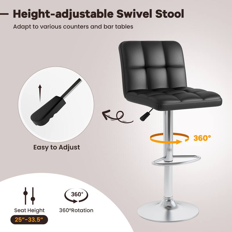 Set of 2 Adjustable Height Bar Stool with PU Leather Seat and Swivel Function for Kitchen or Pub - 17.5"L x 20"W x 37" - 45"H