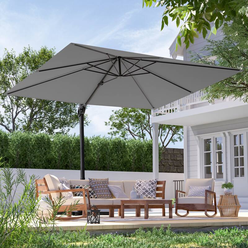 LIVOOSUN 10x8FT Rectangle Cantilever Umbrella Patio Offset Umbrella For Outdoor Space, Solution-Dyed Fabric, 360° Rotation