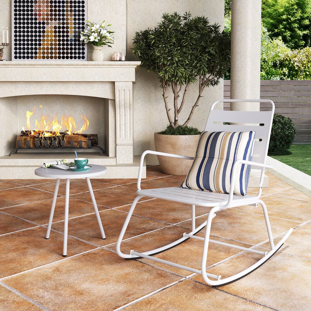 Outdoor 2-piece Metal Rocking Chair with Small Round Table by VredHom