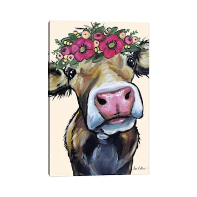 iCanvas "Hazel The Cow Flower Crown On Cream" by Hippie Hound Studios Canvas Print