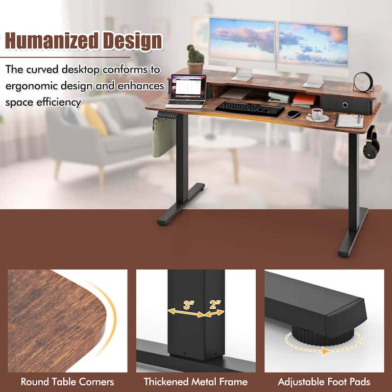Costway 55"x 24" Electric Standing Desk with 2 Drawers Monitor Stand - See Details