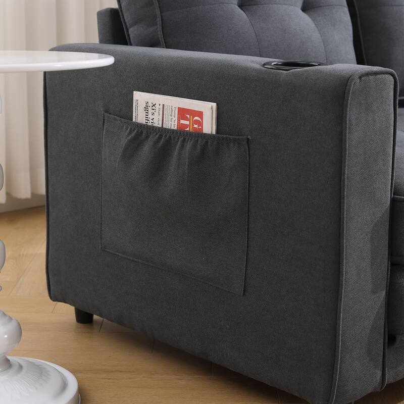 Folding Sofa Bed with Two Storage Pockets, Linen Convertible Foldable Couch Bed