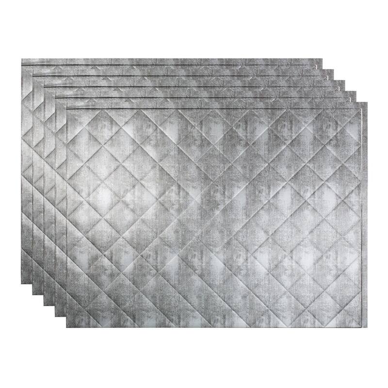 Fasade Quilted Decorative Vinyl 18in x 24in Backsplash Panel in Crosshatch Silver - 5 Pack