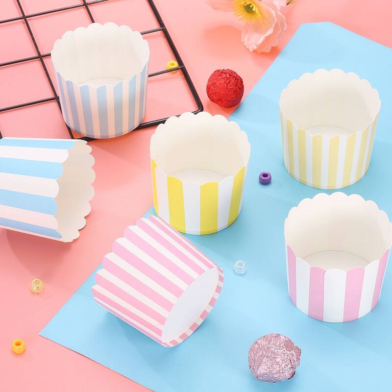 100Pcs Paper Baking Cups 6oz Cupcake Muffins Liner Wrappers Pinstripe