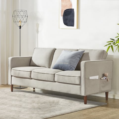 HANA Modern Linen Fabric Sofa with Armrest Pockets By Crown Comfort