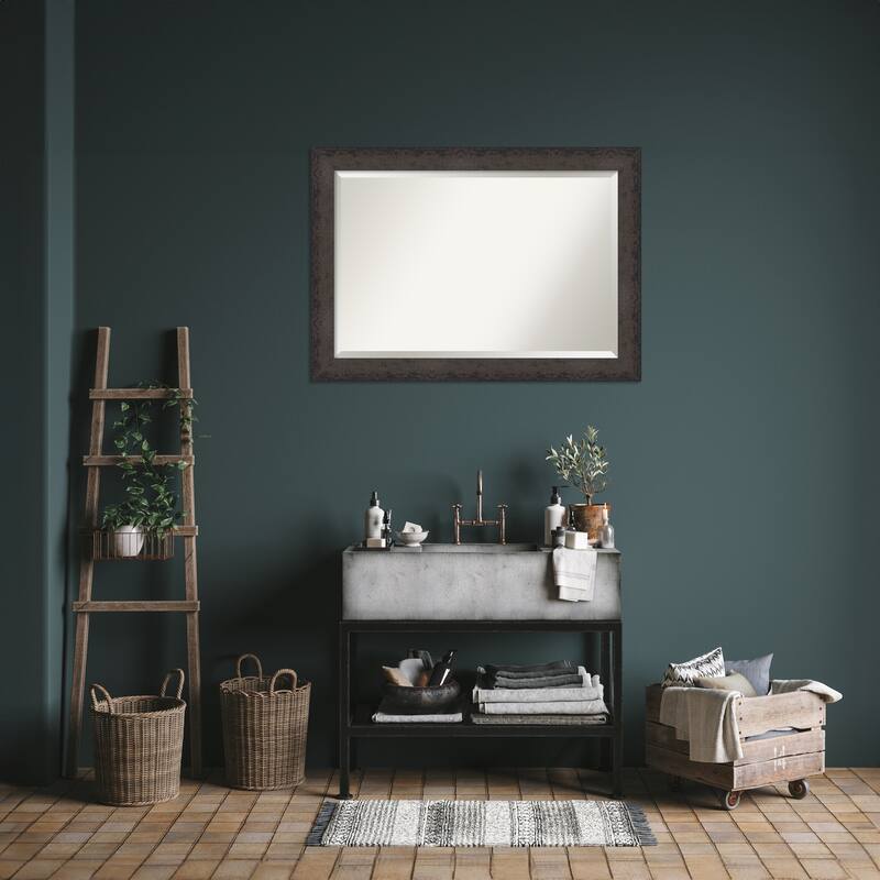 Dappled Beveled Wood Framed Bathroom Vanity Wall Mirror