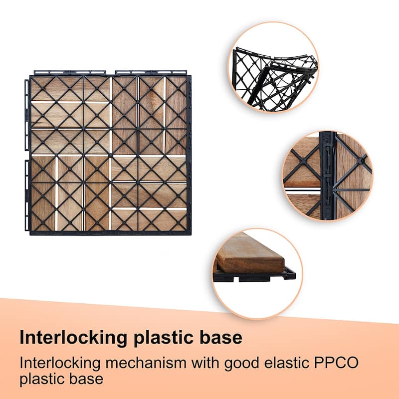 1 ft. x 1 ft. Acacia Wood Outdoor Interlocking Deck Tiles, Box of 10