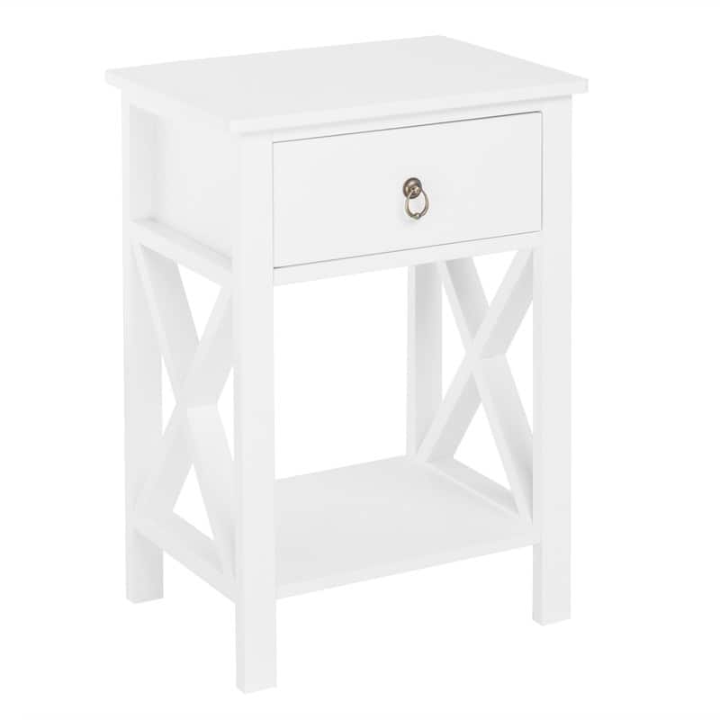 2Pcs White MDF 1 Drawer Nightstands