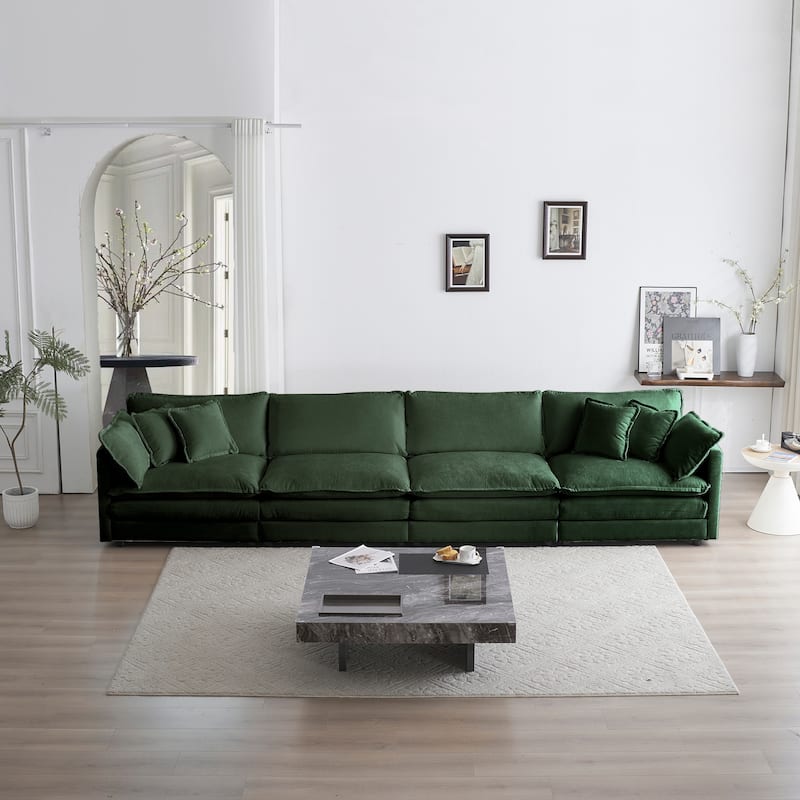Green 5-Seater Chenille L-Shaped Sectional Sofa with Ottoman