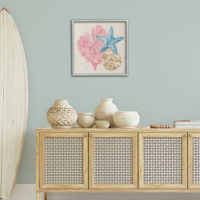 Stupell Sea Life Trio on Beige Framed Giclee Art Design By Amber Sterling