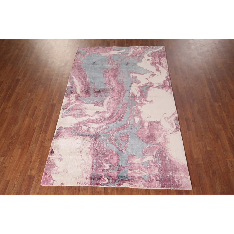 Contemporary Abstract Indian Area Rug Handmade Wool Carpet - 5'1"x 8'0"