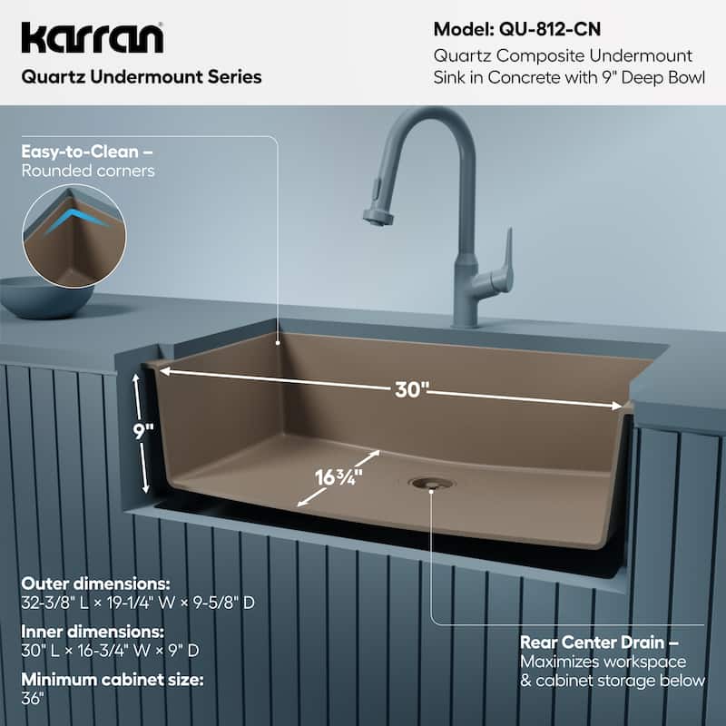 Karran Undermount 32.5 in. Large Single Bowl Quartz Kitchen Sink
