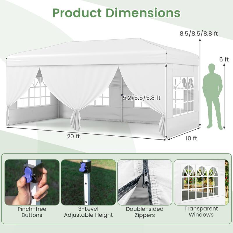 Gymax 10 X 20 FT Pop up Canopy Tent w/ 6 Sidewalls Wheeled Bag 6