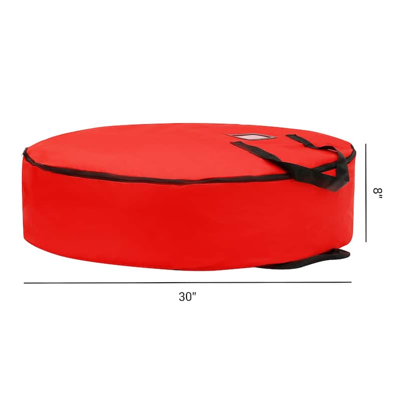 1 Pack Foldable Round Storage Bags with Handles, Moving Bags for Clothes, Comforters, Closet Organizers - Red - 30*8in