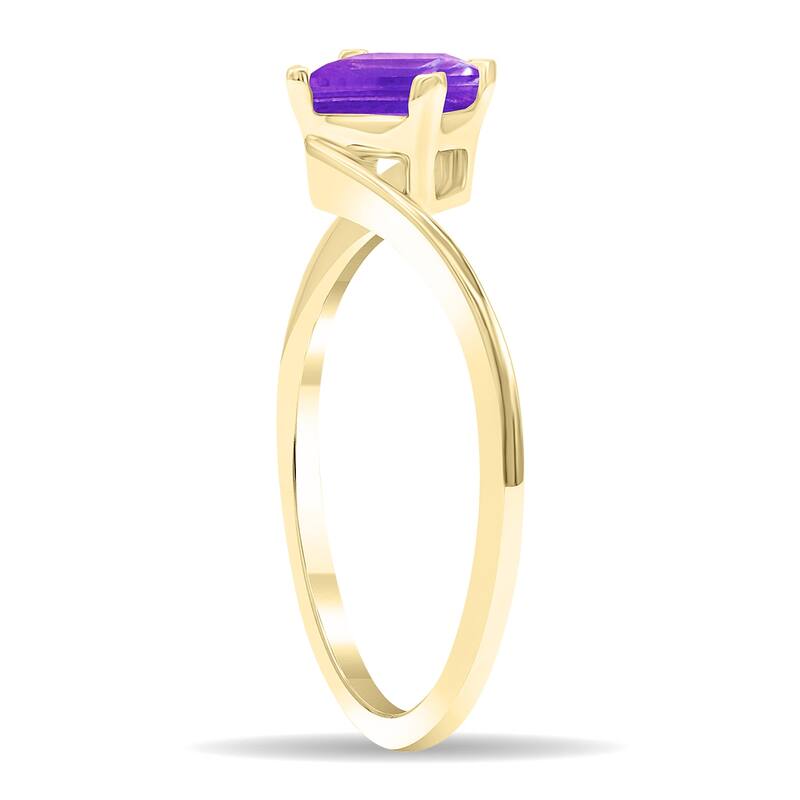 Women's Solitaire Square Shaped Amethyst Wave Ring in 10K Yellow Gold