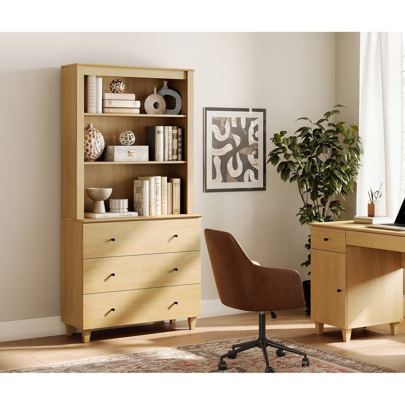 Modern 71" Tall Bookcase with Drawers & Open Shelves for Home Office