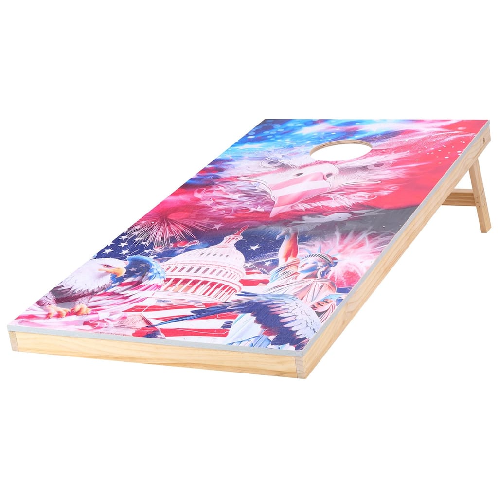 4 x 2 Feet Folding Wooden Cornhole Set with 8 Bean Bags and UV Printed Boards for Backyard Fun - 4.12x1.97x0.99 ft.