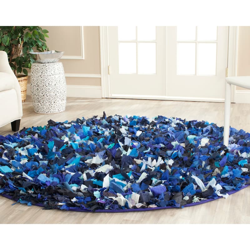 SAFAVIEH Handmade Rio Shag Chihoko 3.5-inch Extra Thick Decorative Rug - 6' Round - Navy/Multi