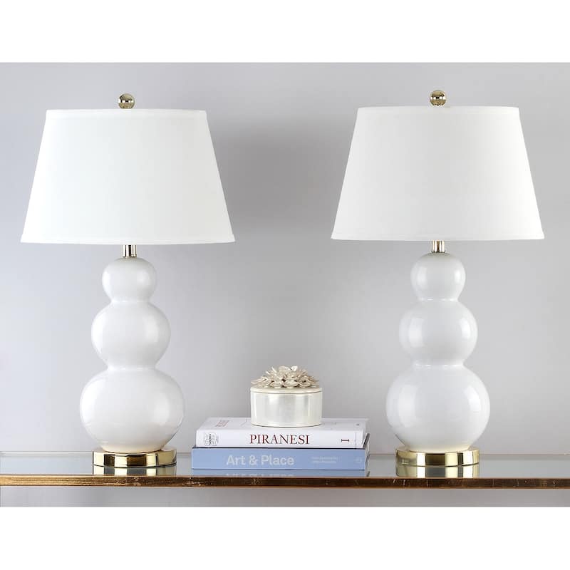 SAFAVIEH Lighting 27-inch Amy Triple Gourd White Table Lamp (Set of 2) - 16"x16"x28"