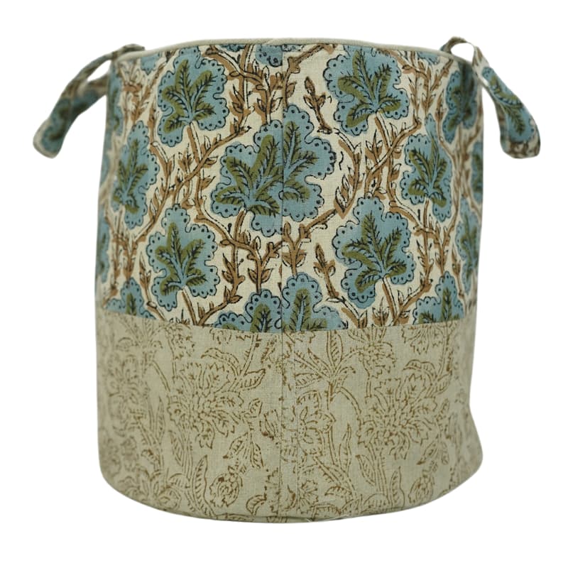 Fabdivine Handmade Floral Room Décor Nursery Storage Basket - Pushap Samita- Blue, Green, Brown - 8"X6"